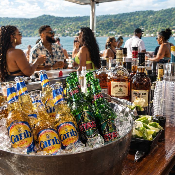 Beer and rum on ice at the bar