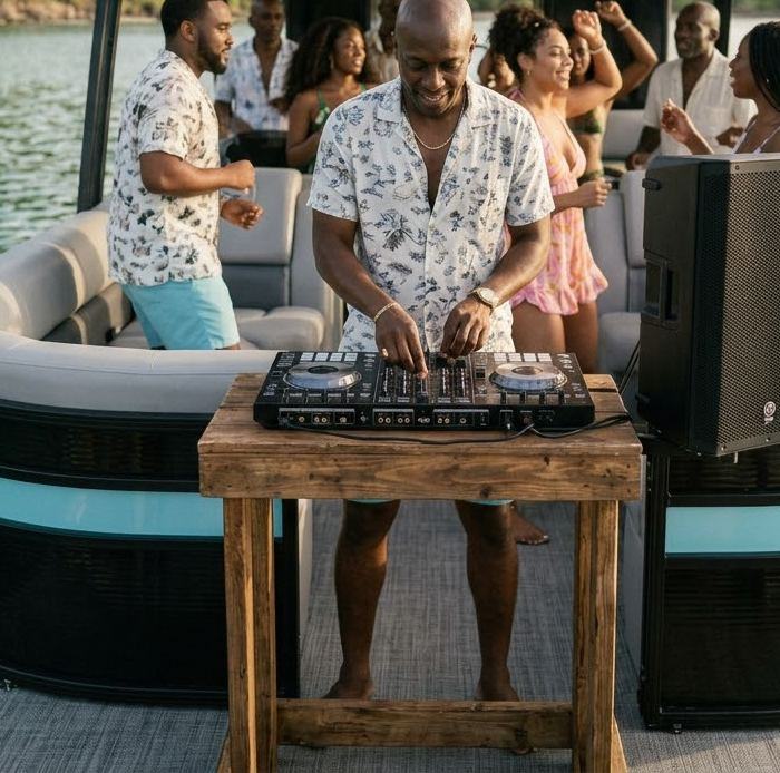 A DJ playing for guests on deck